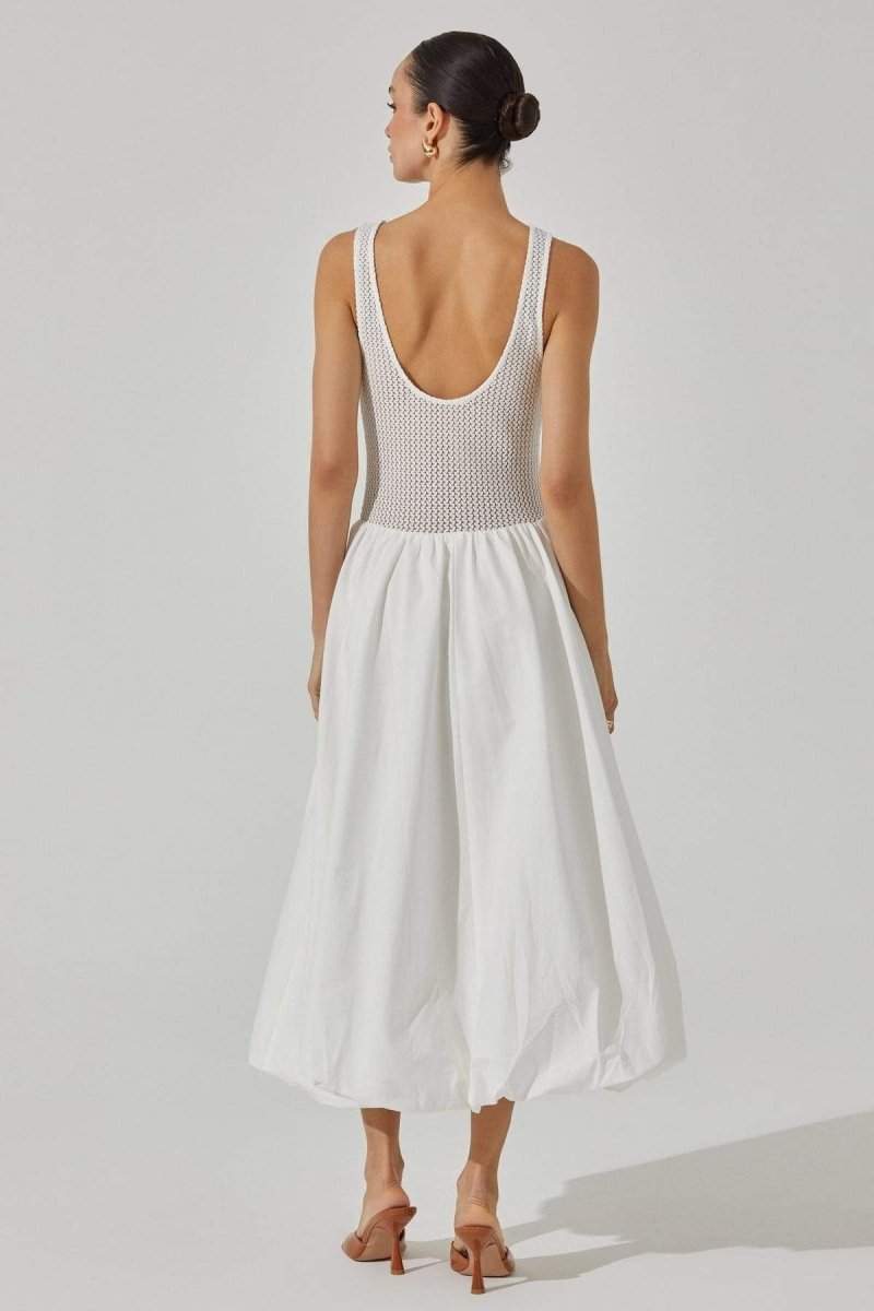 Knit Crochet Bodice Gathered Skirt Scoop Neck Sleeveless Midi Dress 4