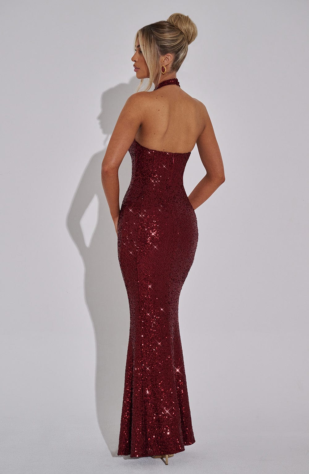 Halter Neck Sequin Mermaid Hem Column Maxi Dress 5