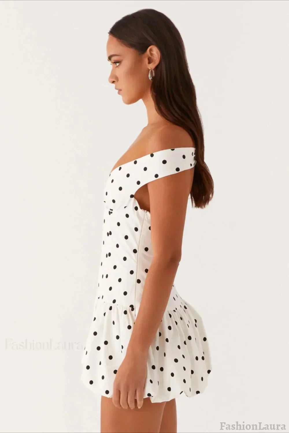Off-the-Shoulder Polka Dot Ruched Drop Waist Ruffle Peplum Mini Dress 3