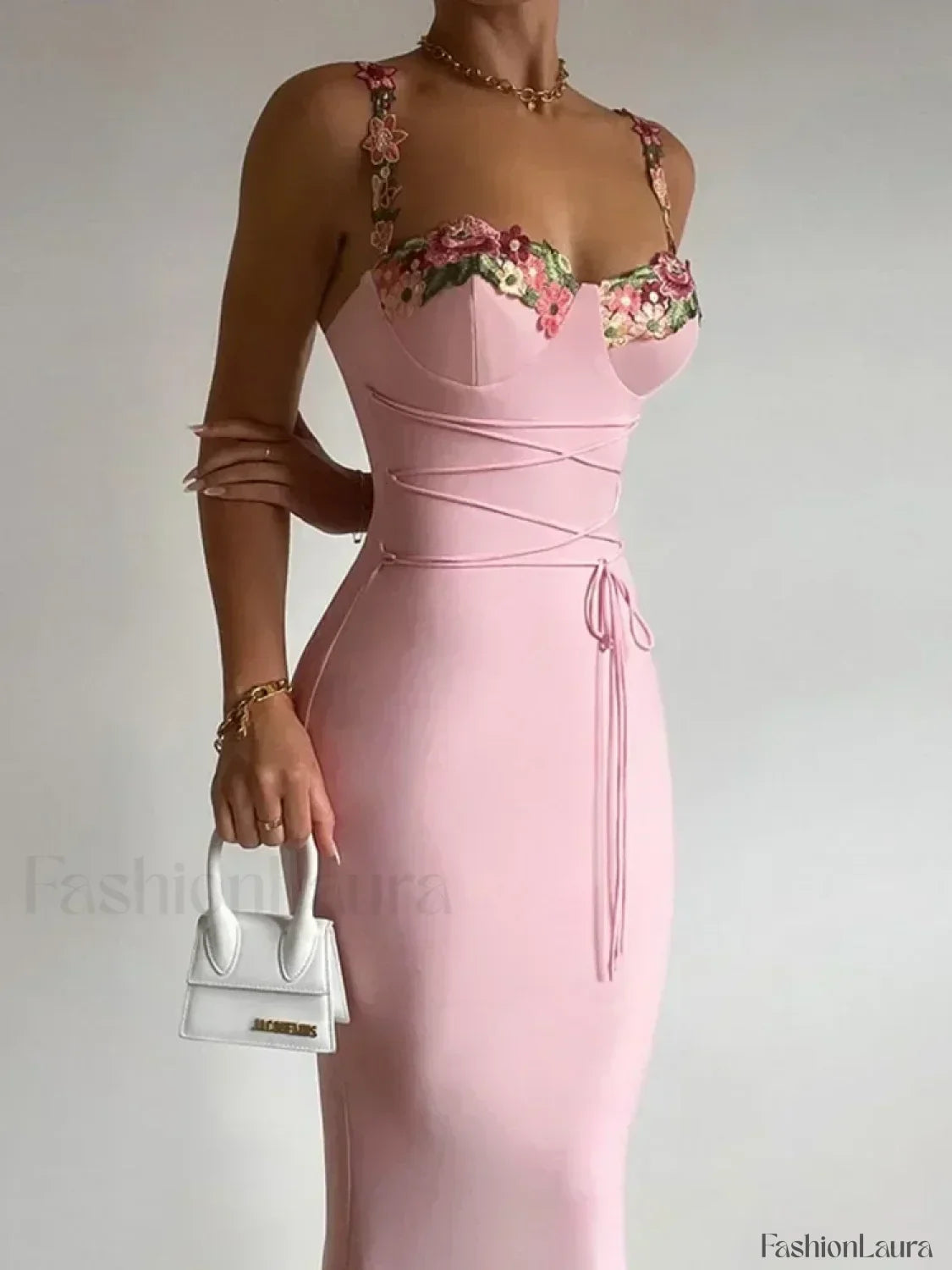 Pink Patchwork Strapless Midi Dress 15