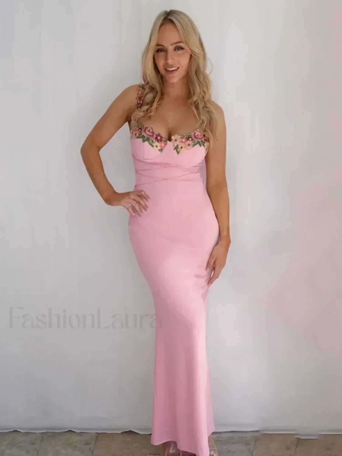 Pink Patchwork Strapless Midi Dress 8
