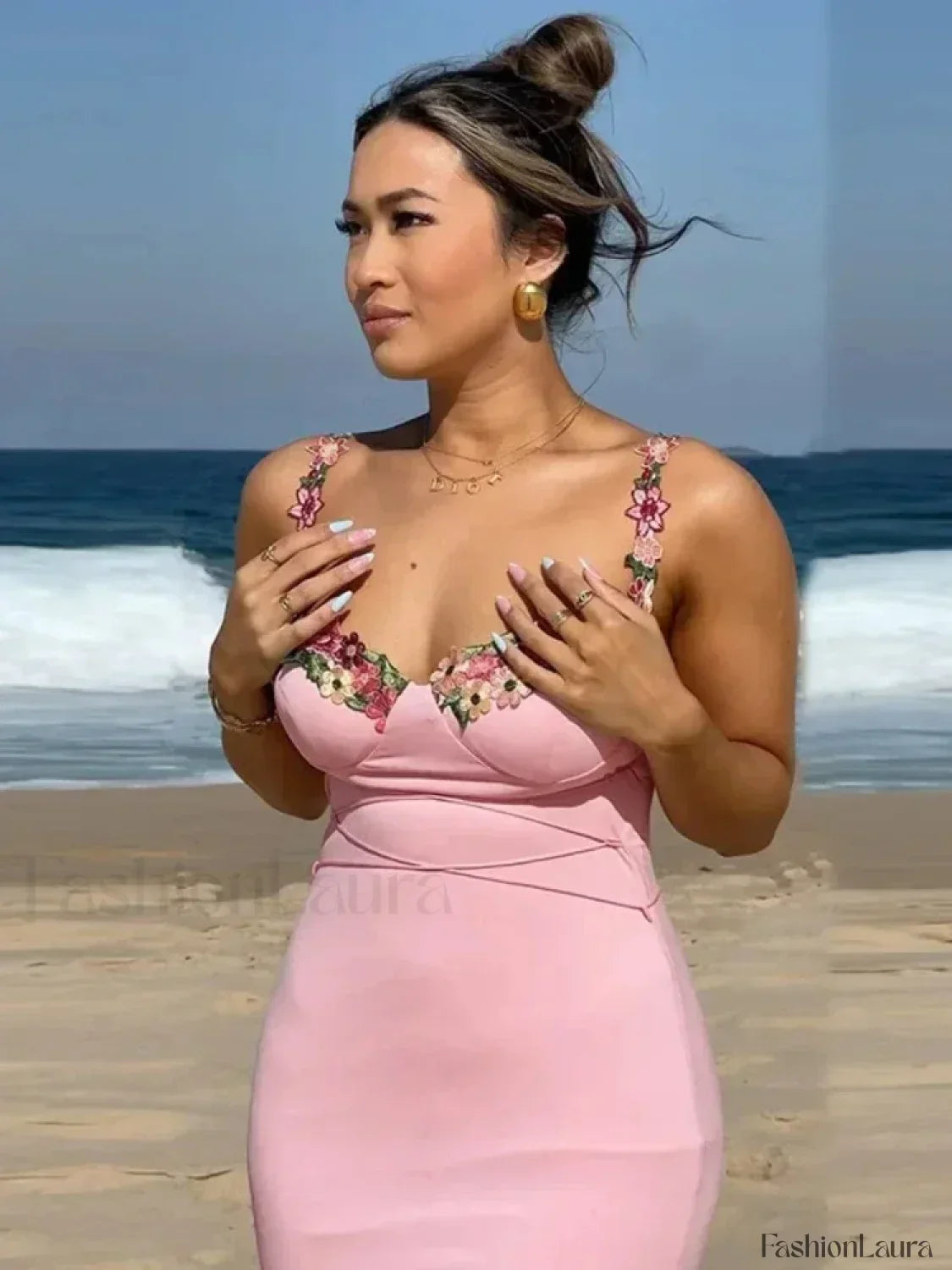 Pink Patchwork Strapless Midi Dress 12