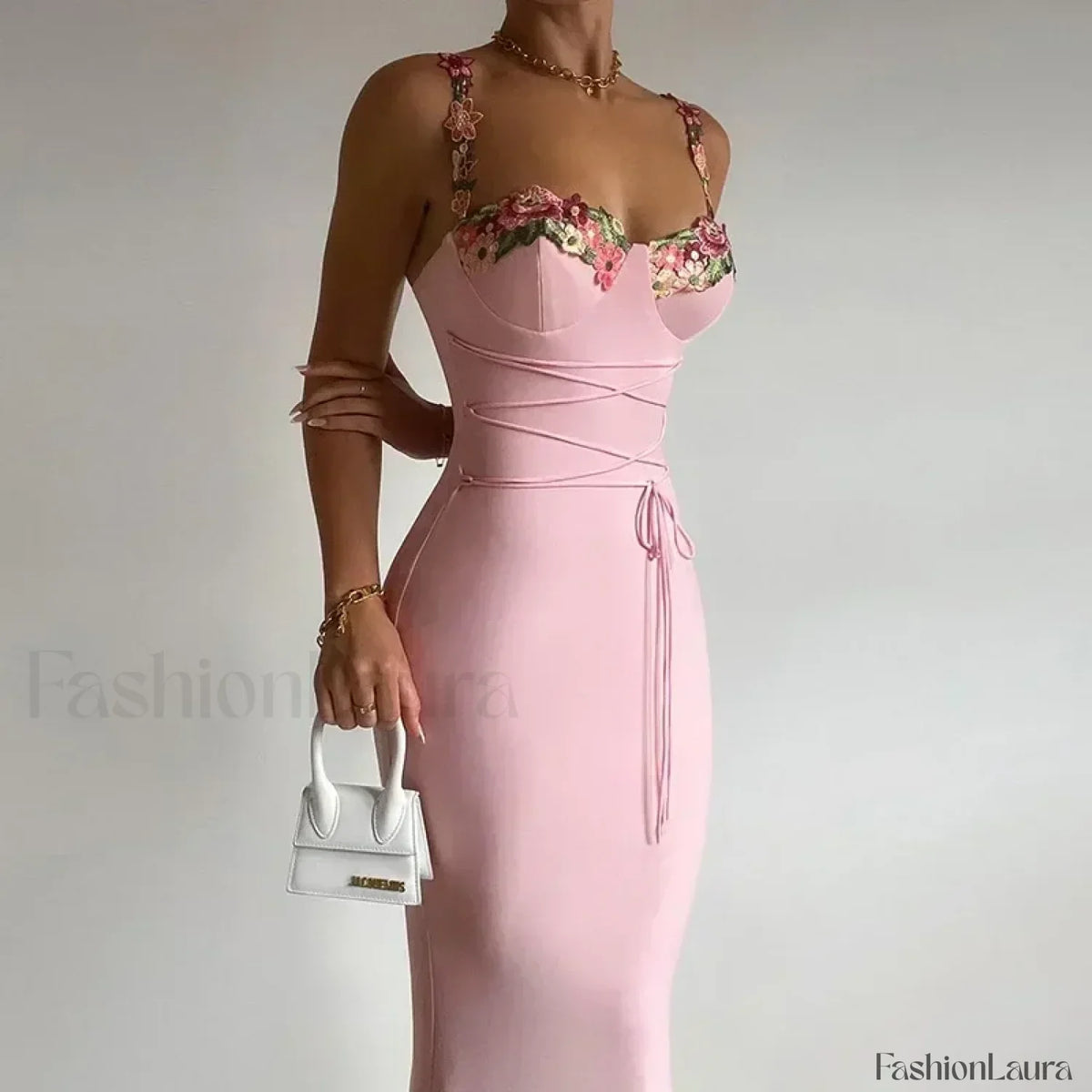 Pink Patchwork Strapless Midi Dress 11