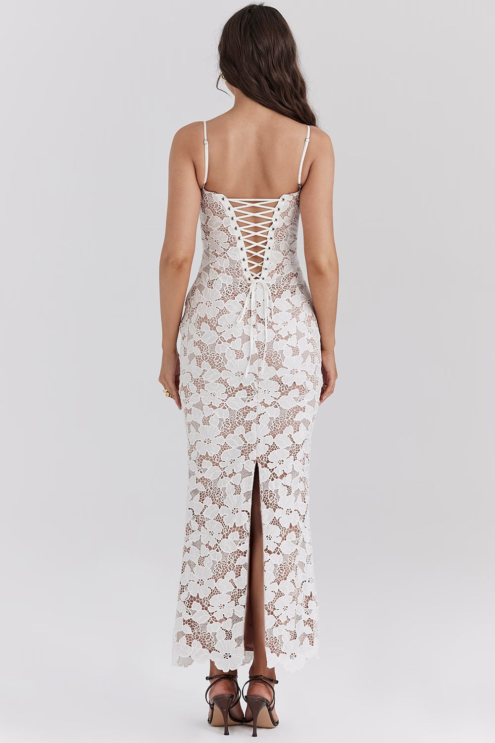 Spaghetti Strap Tiered Ruffle Column Maxi Gown 4
