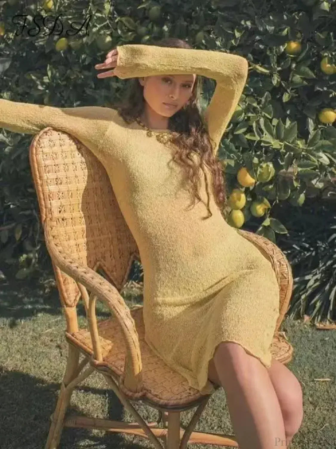 Sheer Crochet Knit High Neck Long Sleeve Bodycon Mini Dress 8