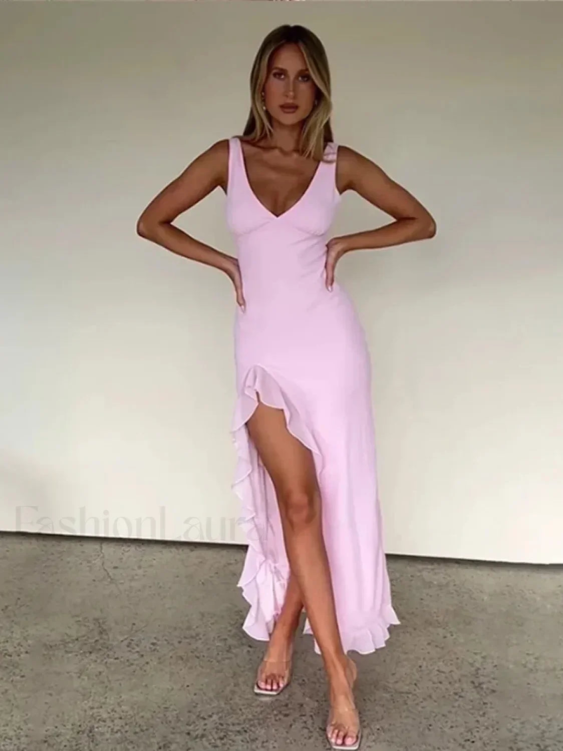 Pink Strappy Slit Midi Dress 2