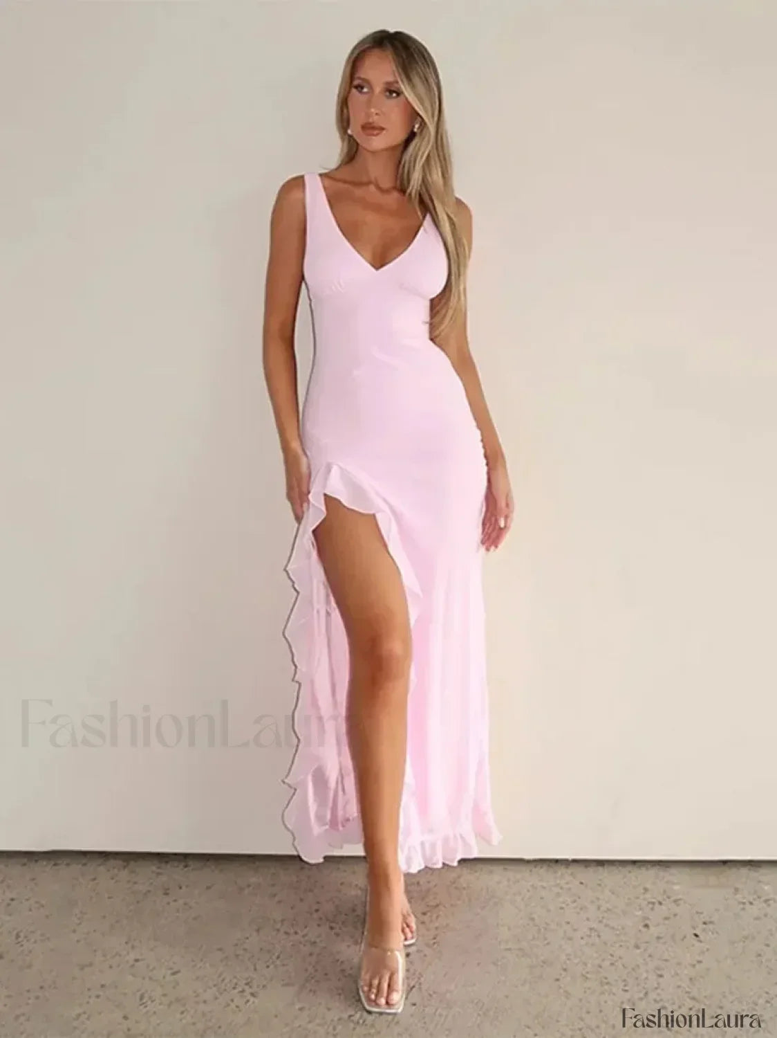 Pink Strappy Slit Midi Dress 6