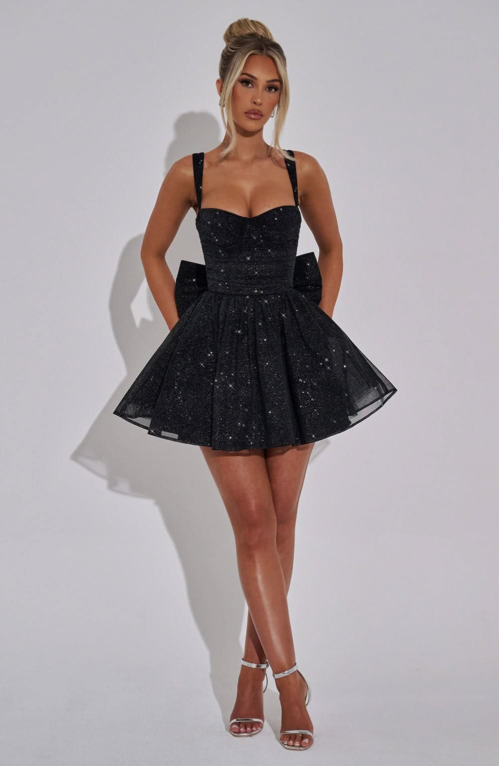 Sequin Corset Sweetheart Neckline Bow Back Fit And Flare Mini Dress 2