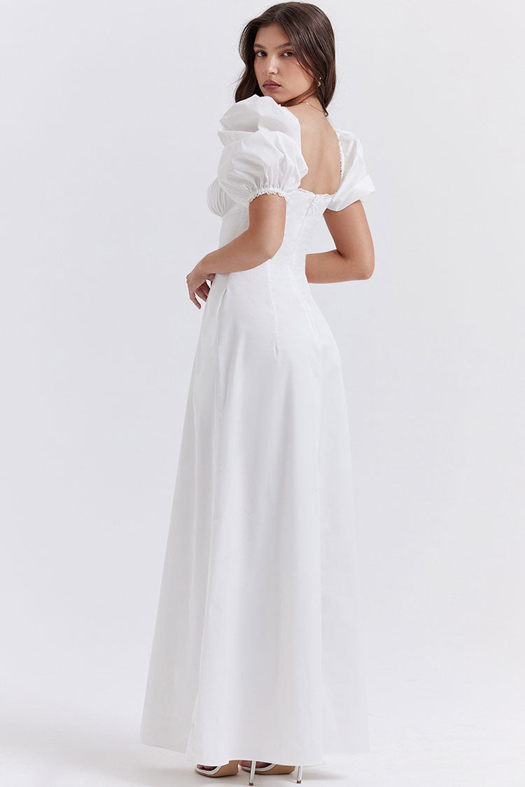 Off Shoulder Puff Sleeve Tie Neck Milkmaid Corset Seam Maxi Dress 5