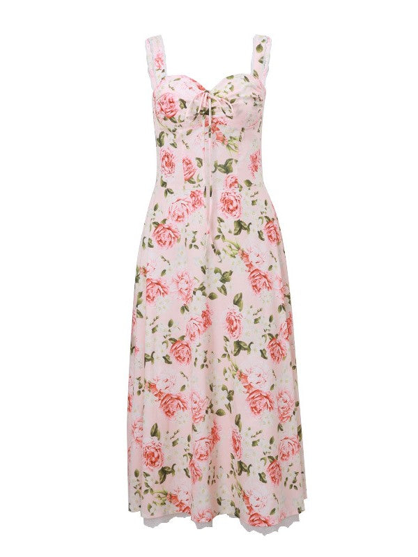 Sweetheart Lace Trim Spaghetti Strap Tiered Floral Maxi Dress 5