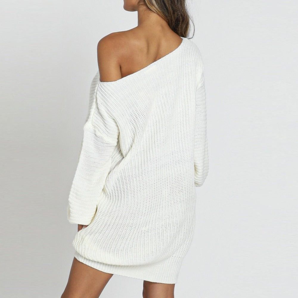 Off Shoulder Chunky Rib Knit Balloon Sleeve Oversized Mini Sweater Dress 4