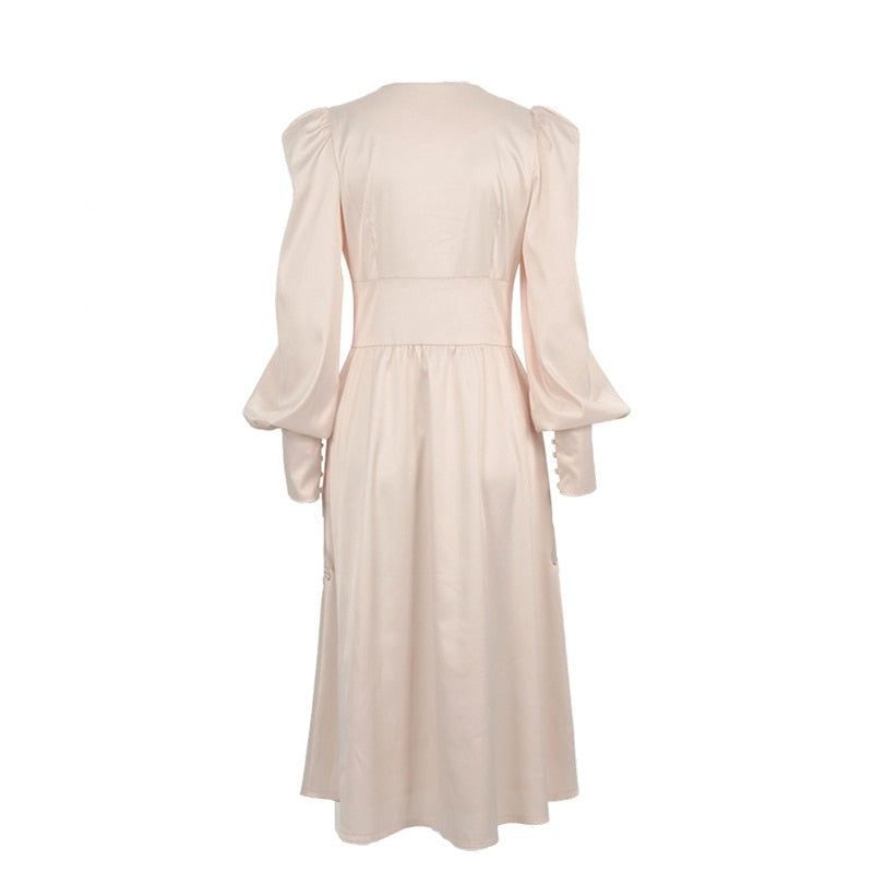 Lantern Sleeve Satin Wrap Midi Dress 9