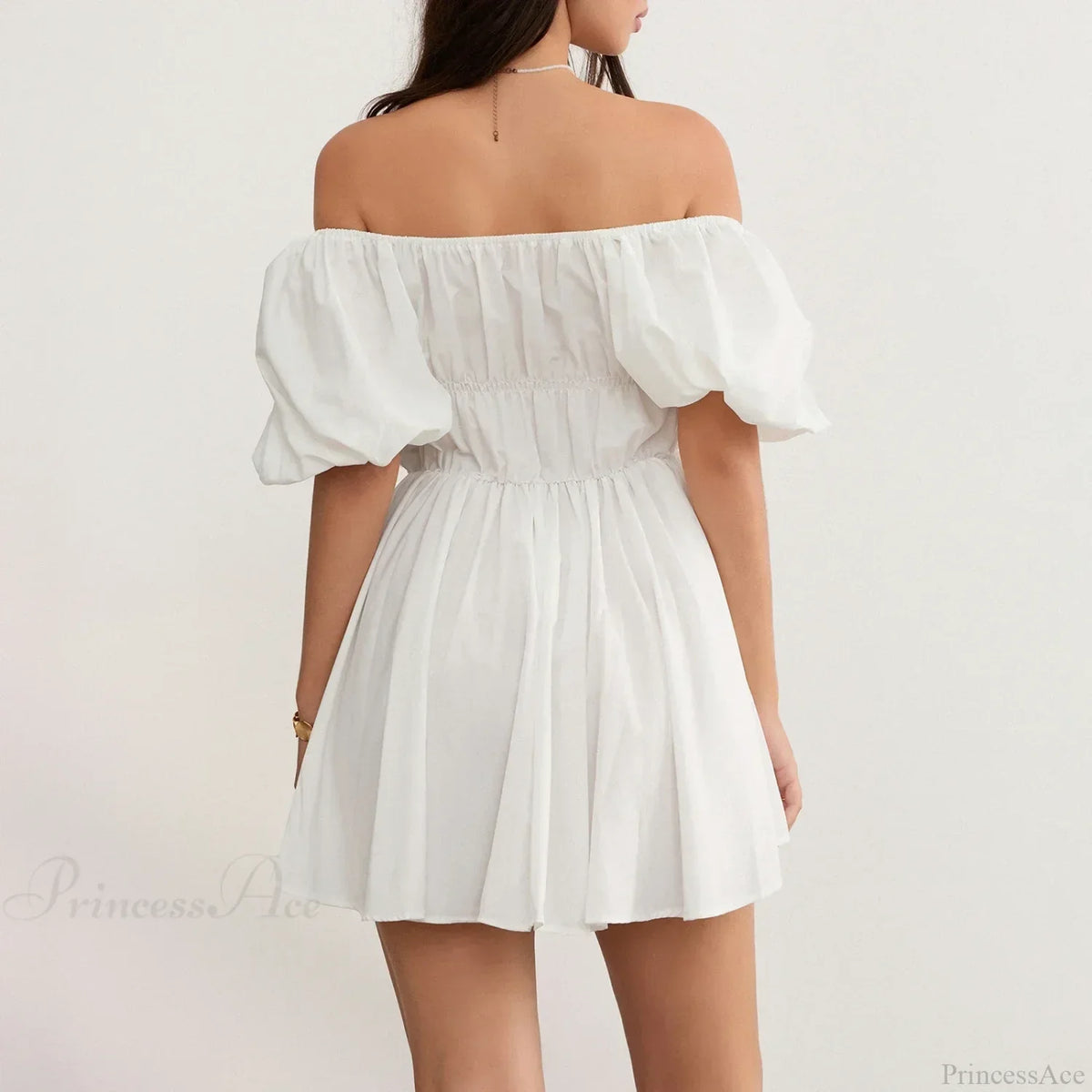 Off Shoulder Puff Sleeve Smocked Empire Waist Mini Dress 5