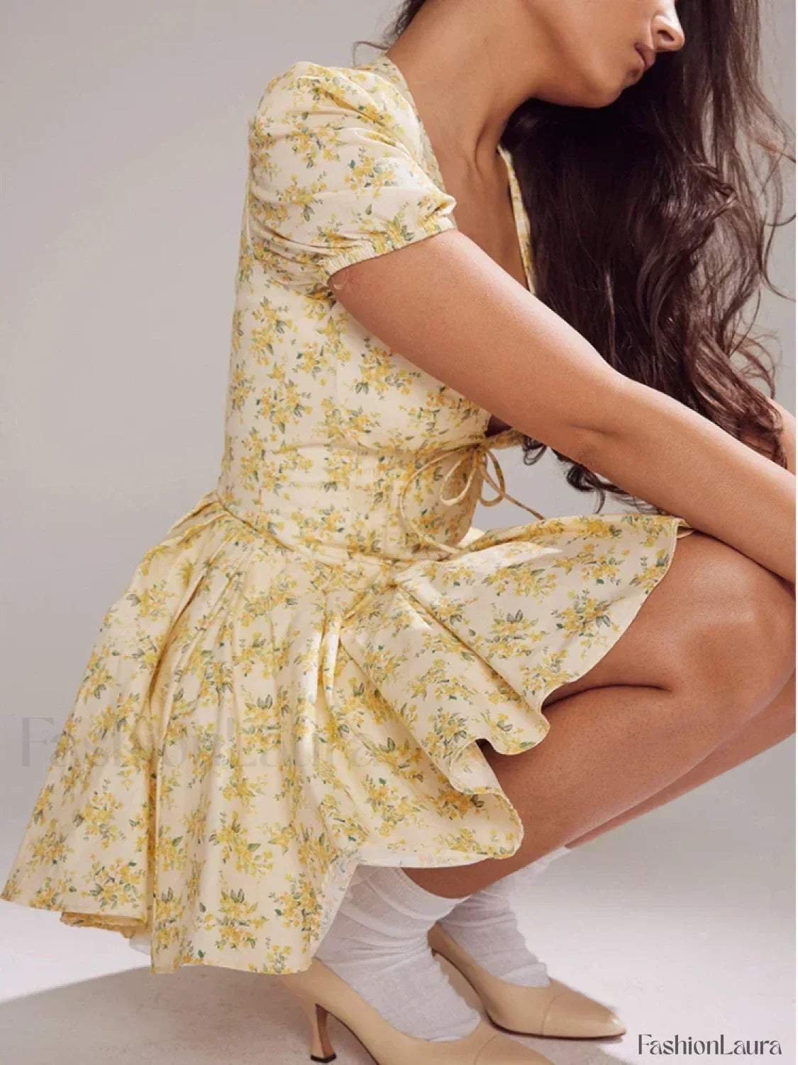 Yellow Puff Sleeve Tulle Mini Dress 11