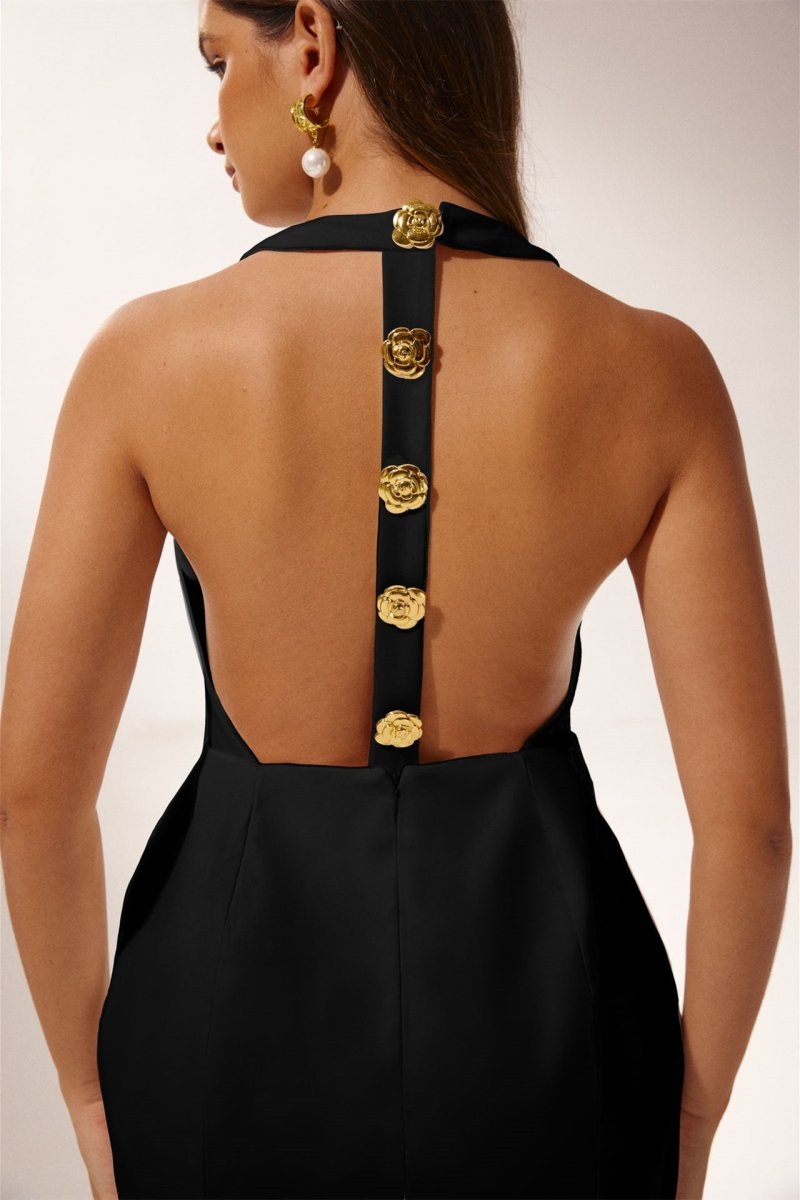 Halter Square Neck Button Structured Tulip Mini Dress 15