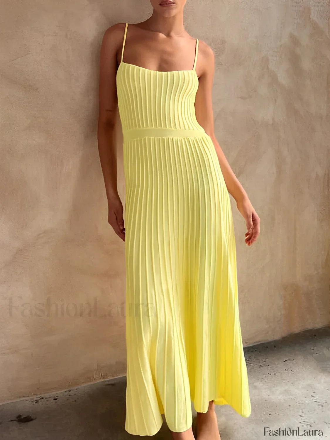 Yellow Rib Midi Sundress Dress 8