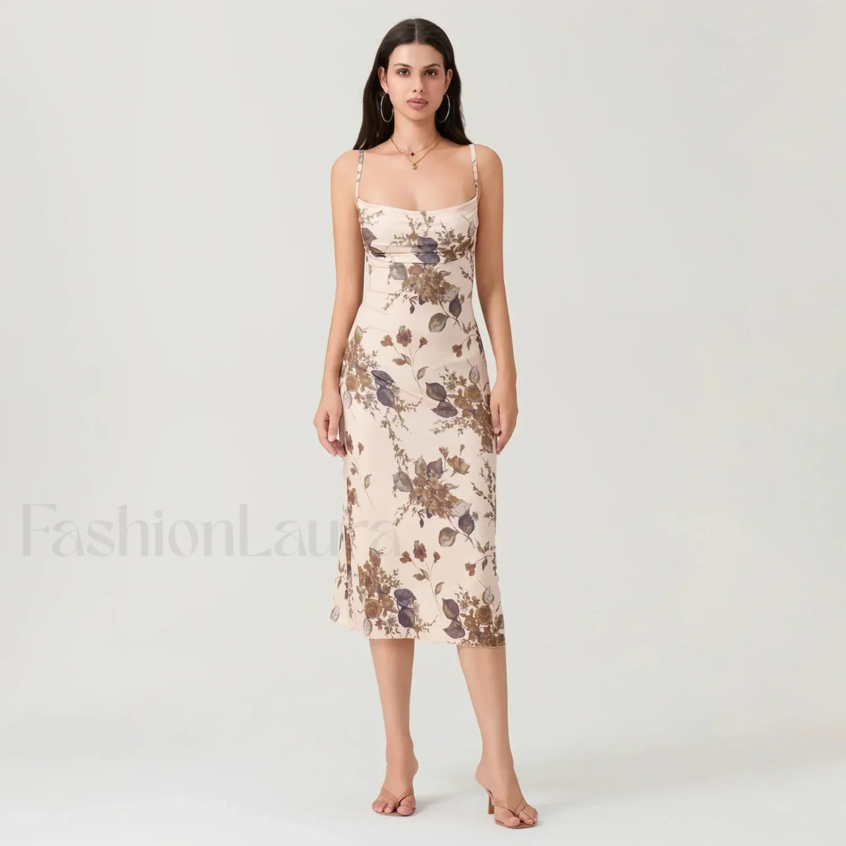 Khaki Ruched Square-neck Midi Dress 10