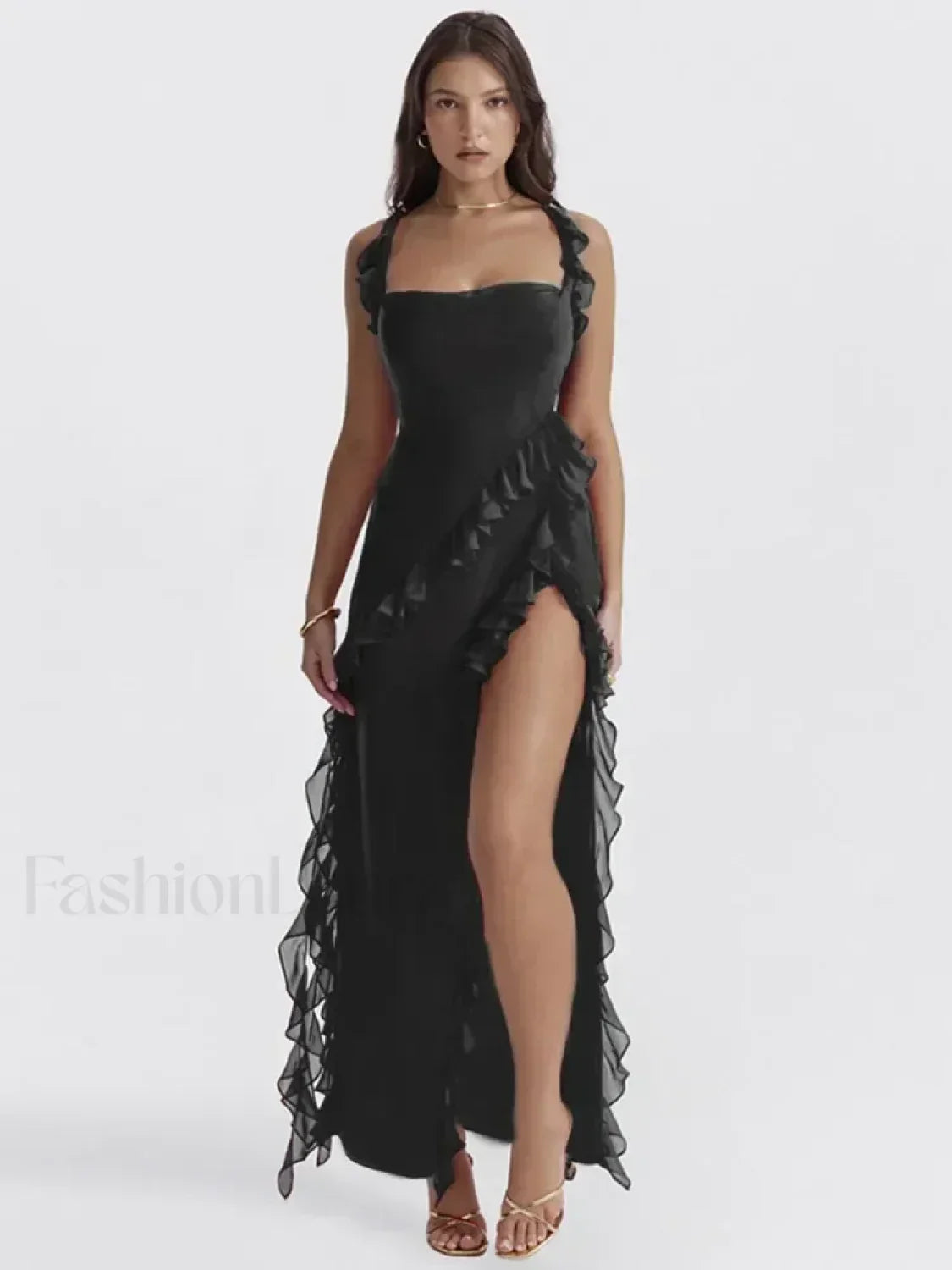 Ruffled Thigh-split Midi Dress 19