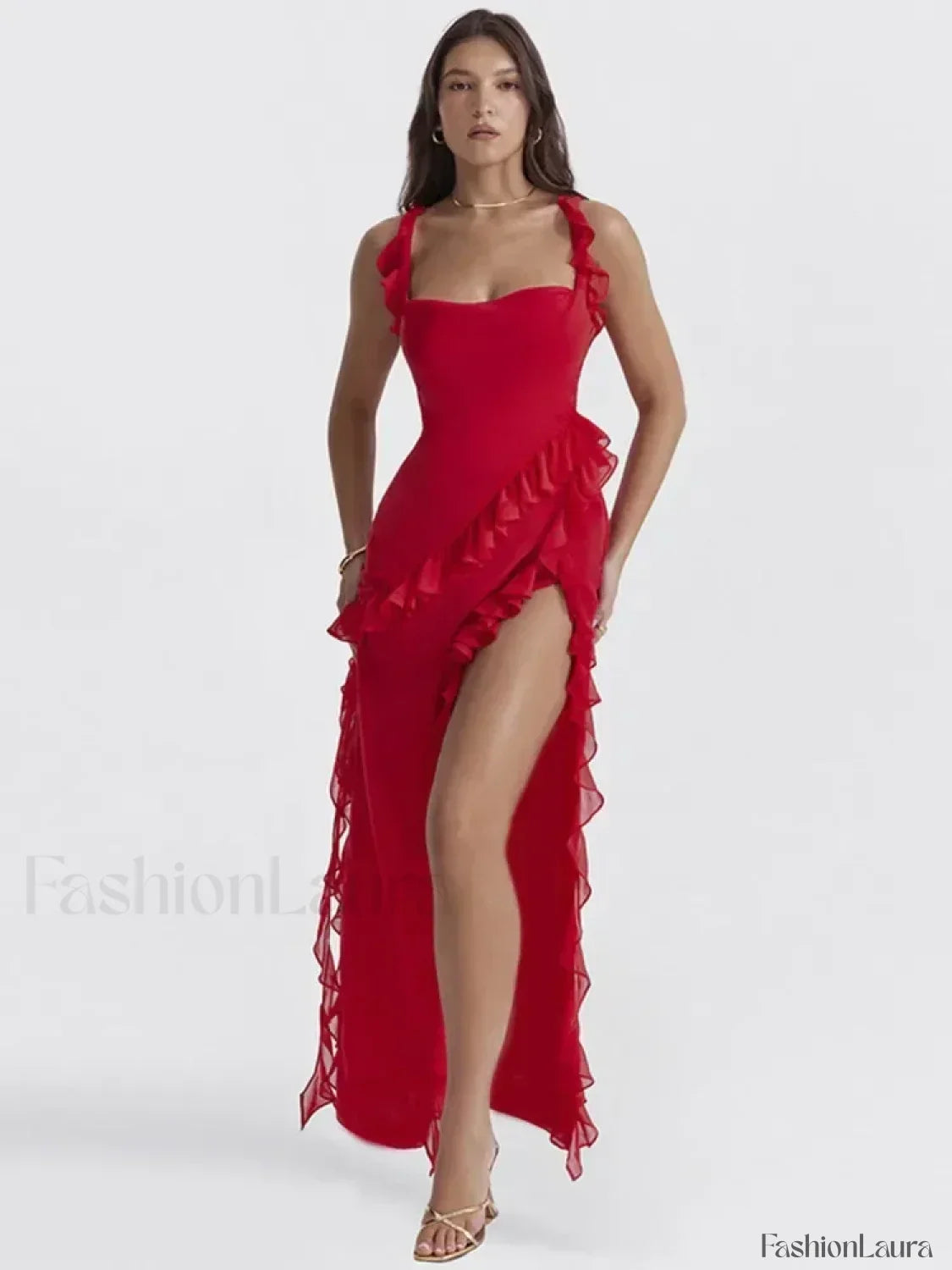 Ruffled Thigh-split Midi Dress 29