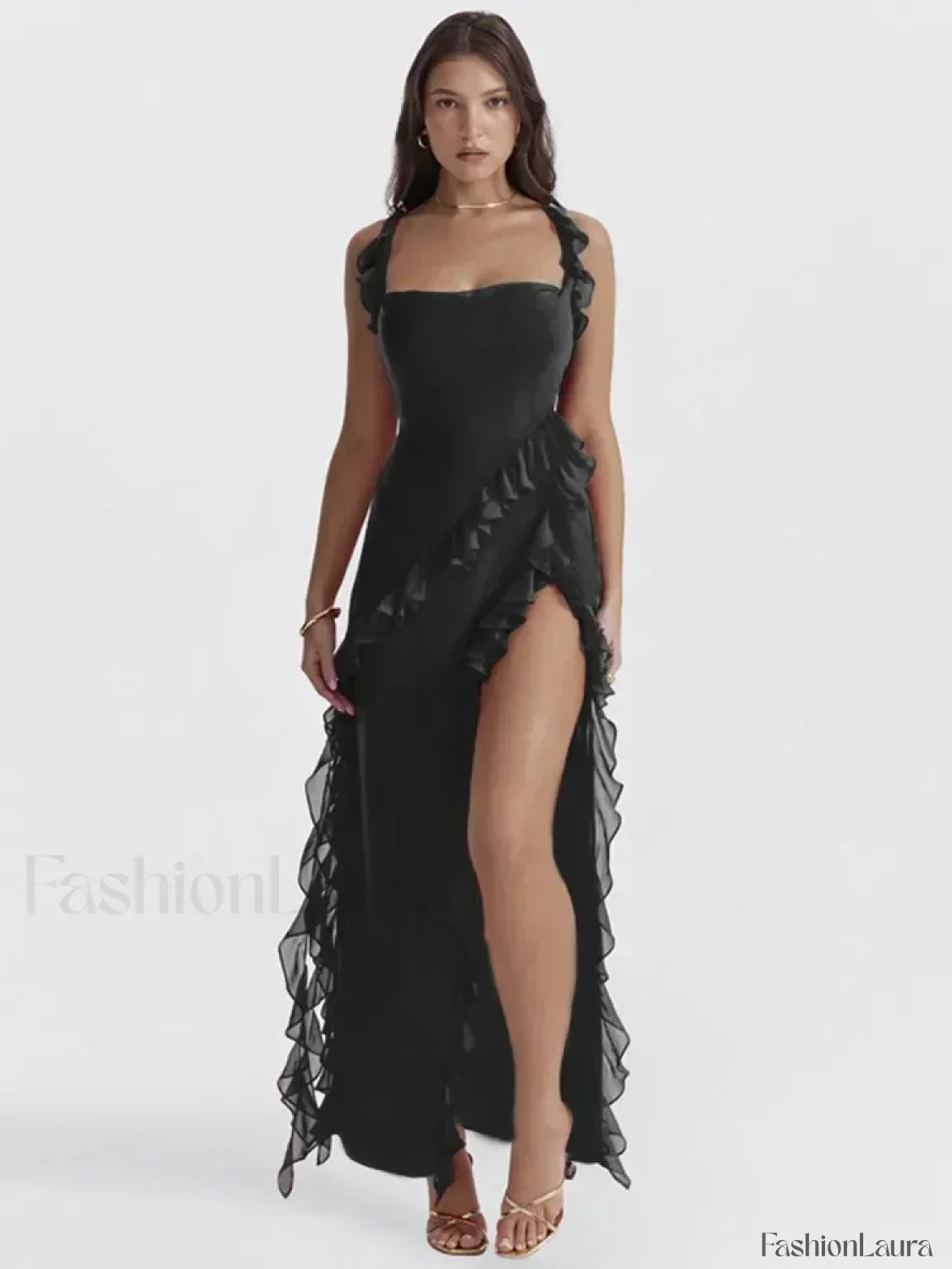 Ruffled Thigh-split Midi Dress 26