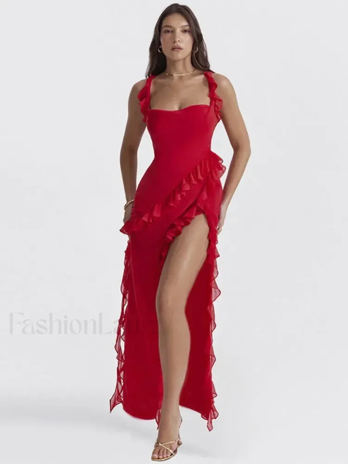 Ruffled Thigh-split Midi Dress 3