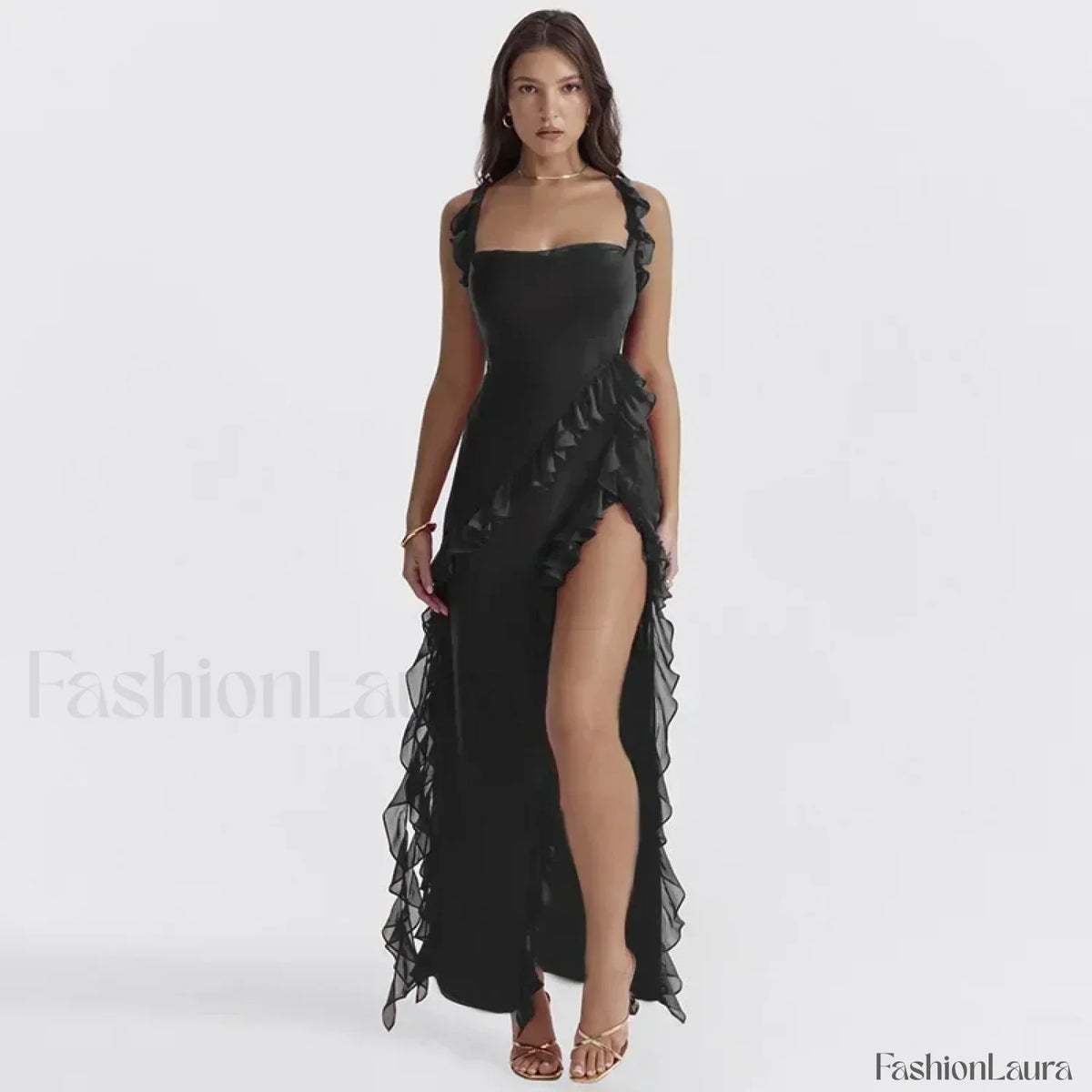 Ruffled Thigh-split Midi Dress 24