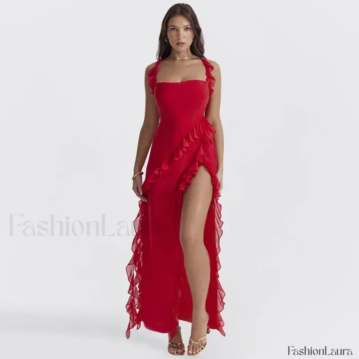 Ruffled Thigh-split Midi Dress 25