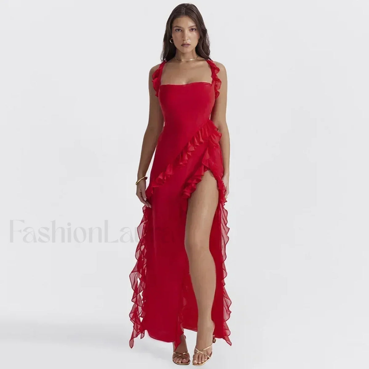 Ruffled Thigh-split Midi Dress 17