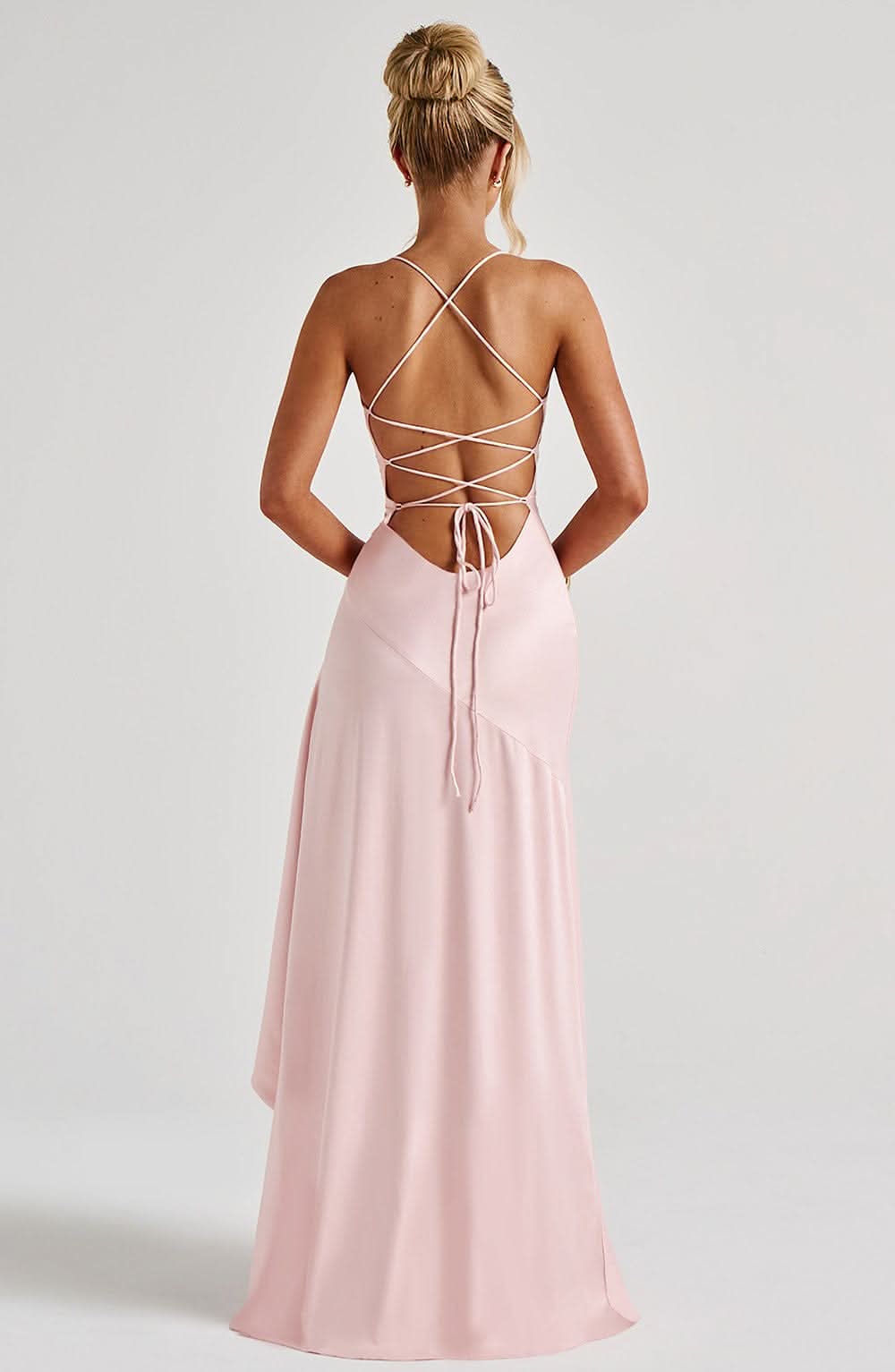 Spaghetti Strap High Low Ruffle Hem Side Slit Bodycon Maxi Dress 12