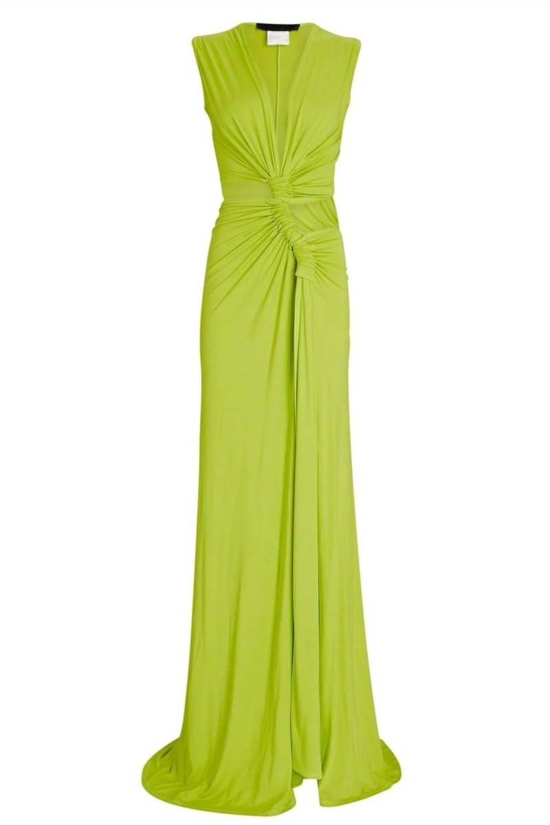 Plunging V-Neck Waist Cutout Knot Detail High Slit Maxi Dress 5