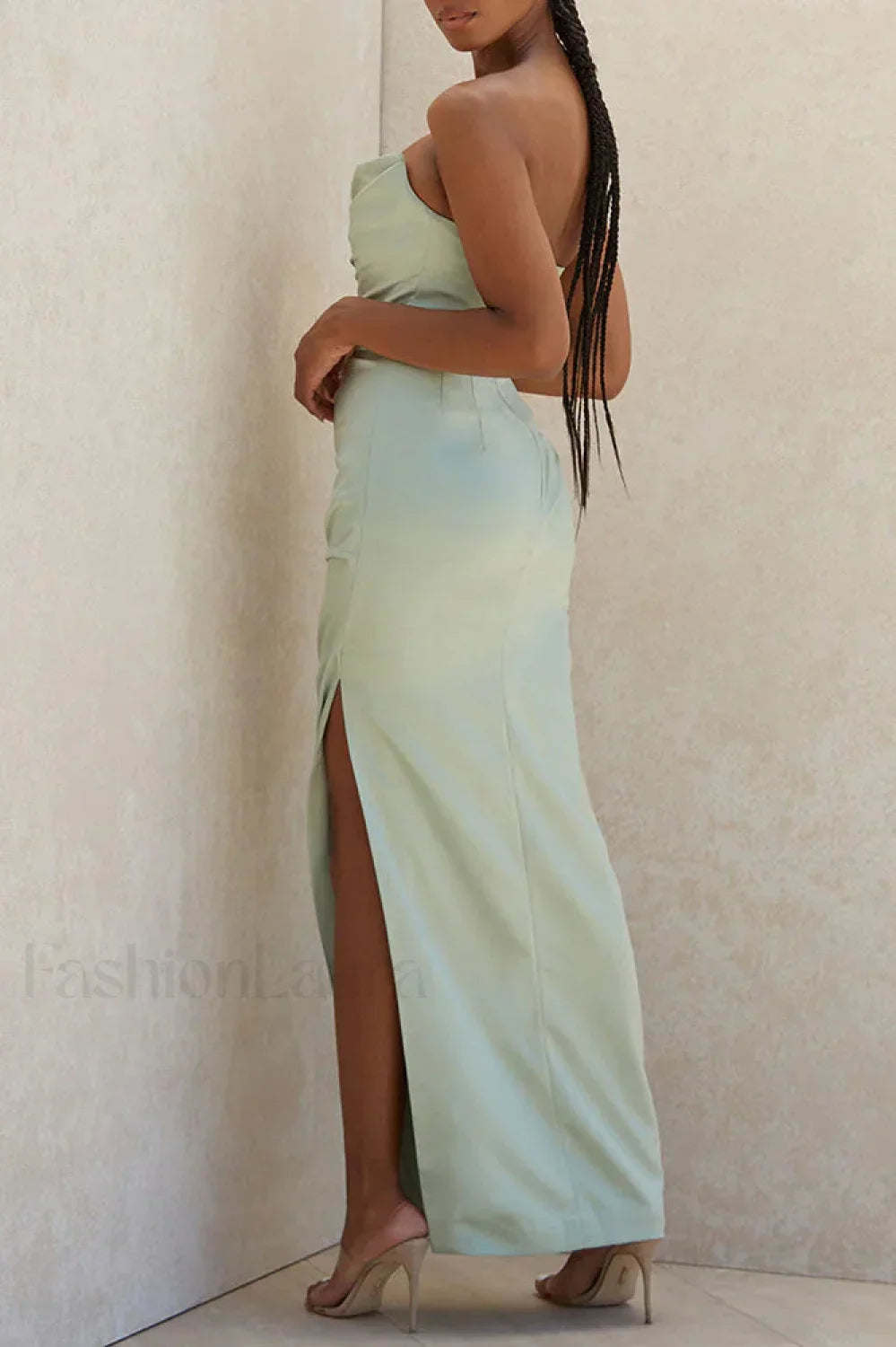 Satin Tube Top Halter Split Knee-length Maxi Dress 3