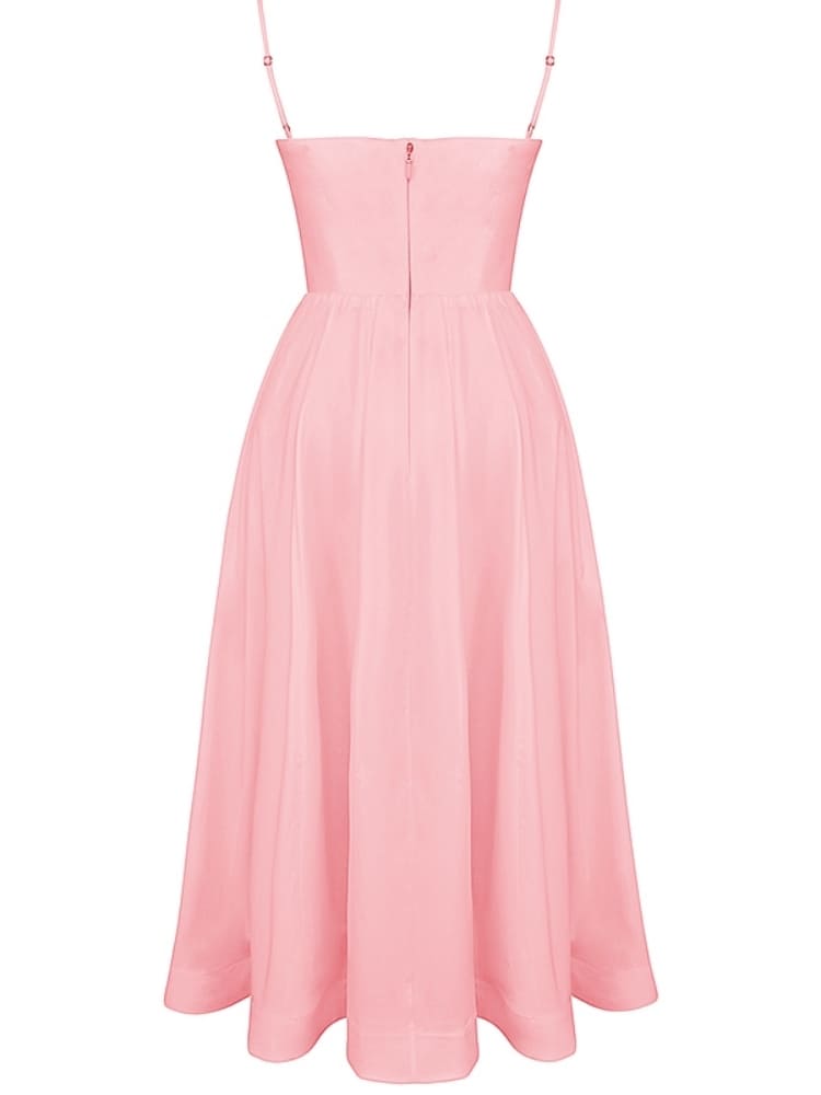 Spaghetti Strap Scoop Neck Gathered Flared Midi Dress 8