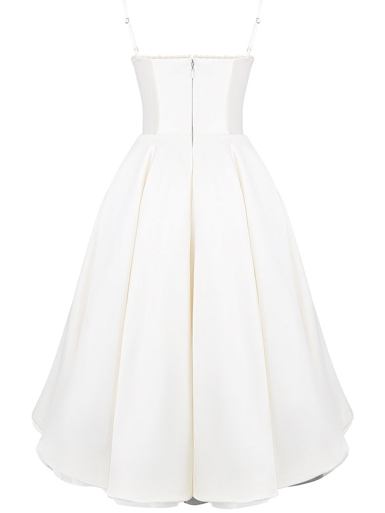 Bustier Spaghetti Strap Tulle Underskirt Fit and Flare Midi Dress 8