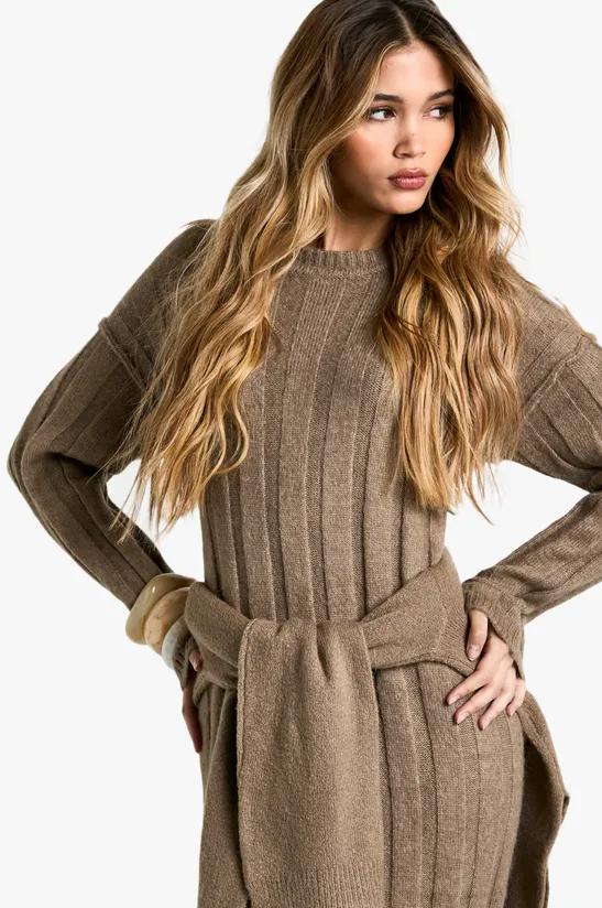 Crew Neck Ribbed Knit Side Slit Maxi Sweater Dress 2