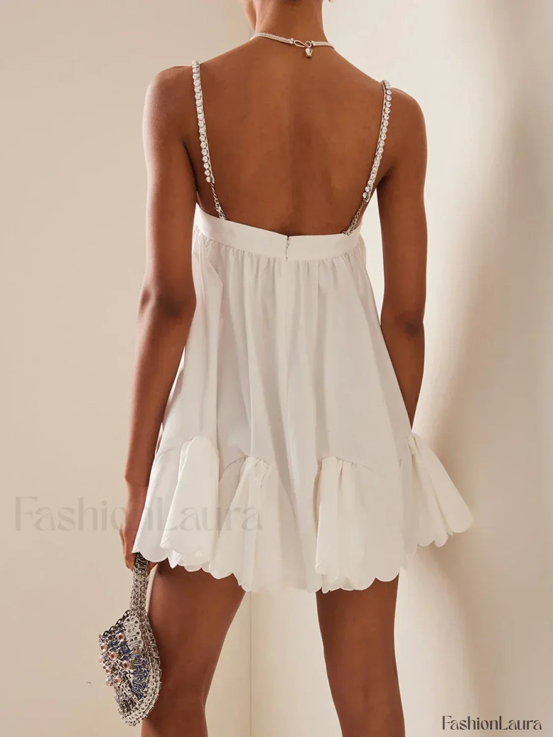 Ivory Sequin Hollow Back Mini Dress 8