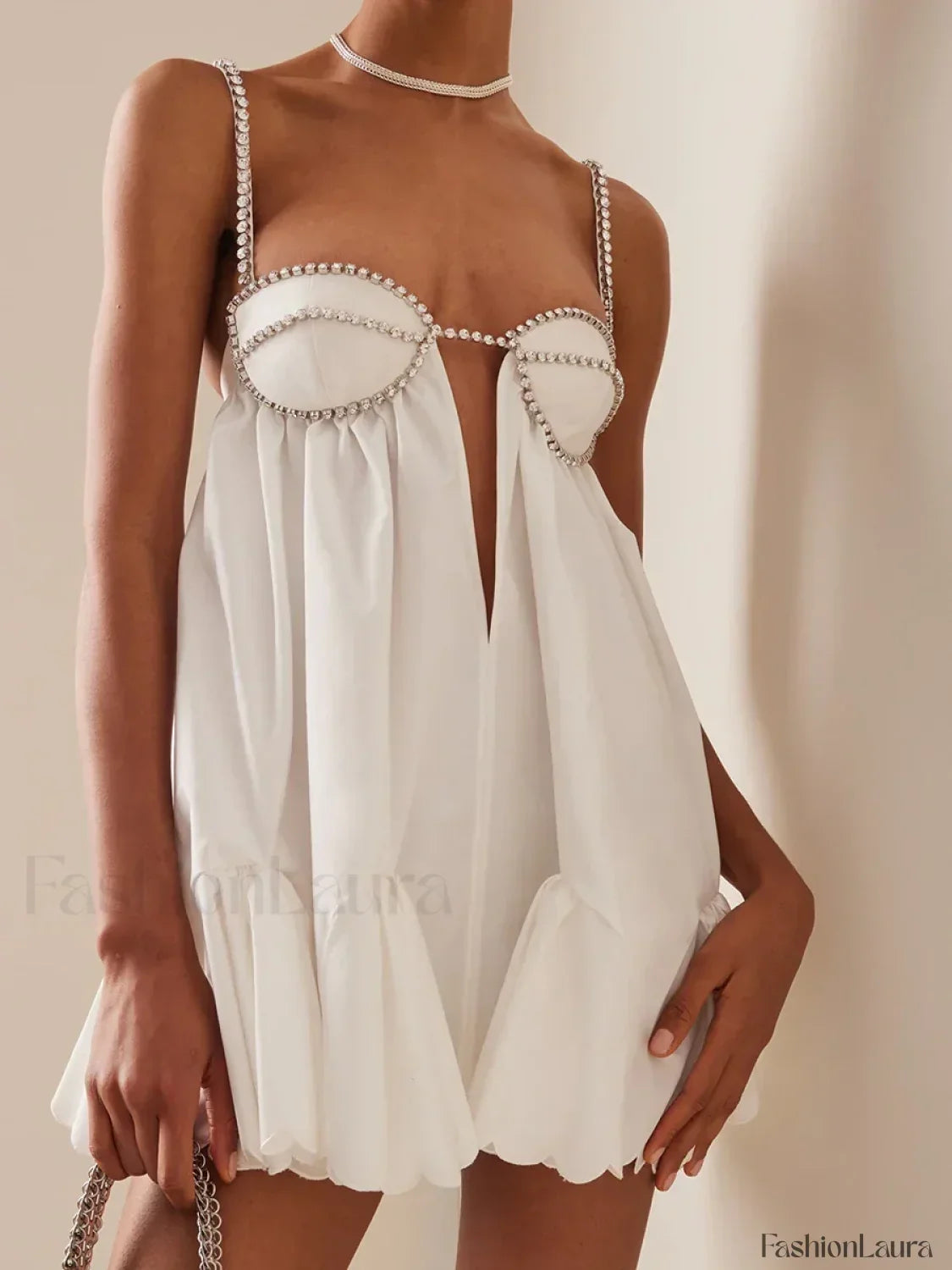 Ivory Sequin Hollow Back Mini Dress 9