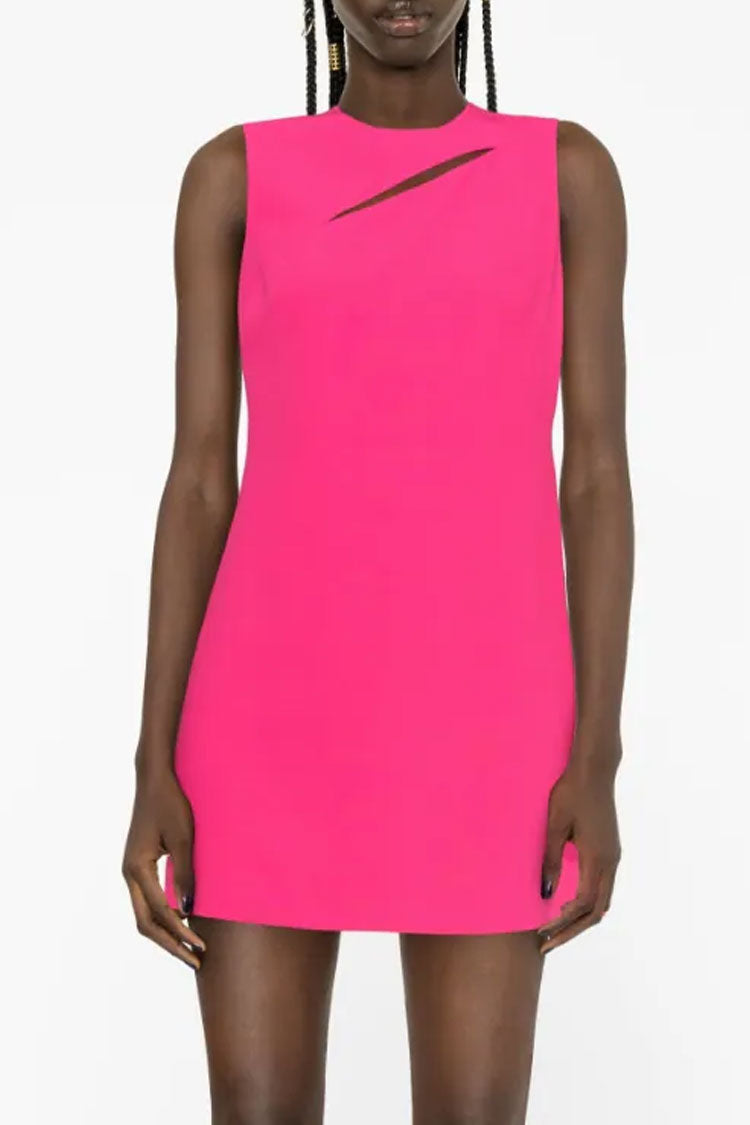 Crew Neck Diagonal Chest Cut Out Sleeveless Shift Mini Dress