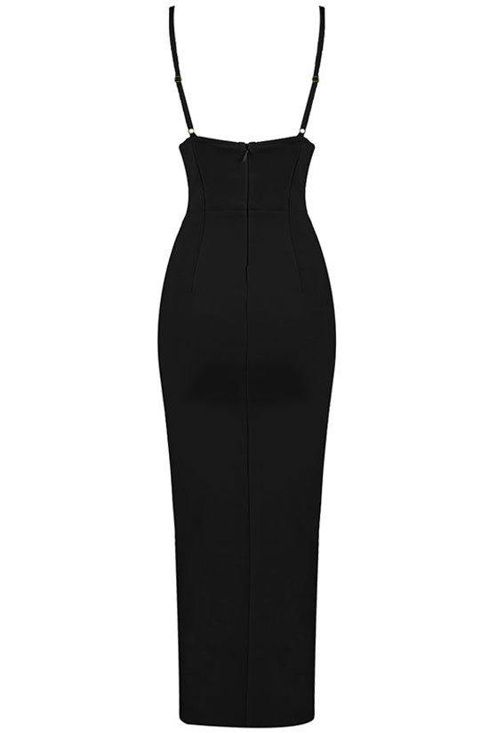 Sweetheart Plunge V-Neck Spaghetti Strap High Slit Bandage Maxi Dress 4