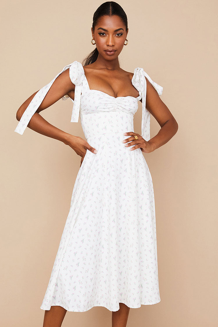 Ditsy Floral Tie Strap Sweetheart Neck High Slit Fit Flare Midi Dress 2