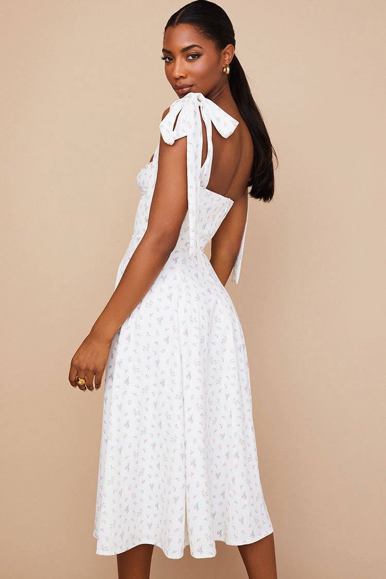 Ditsy Floral Tie Strap Sweetheart Neck High Slit Fit Flare Midi Dress 3