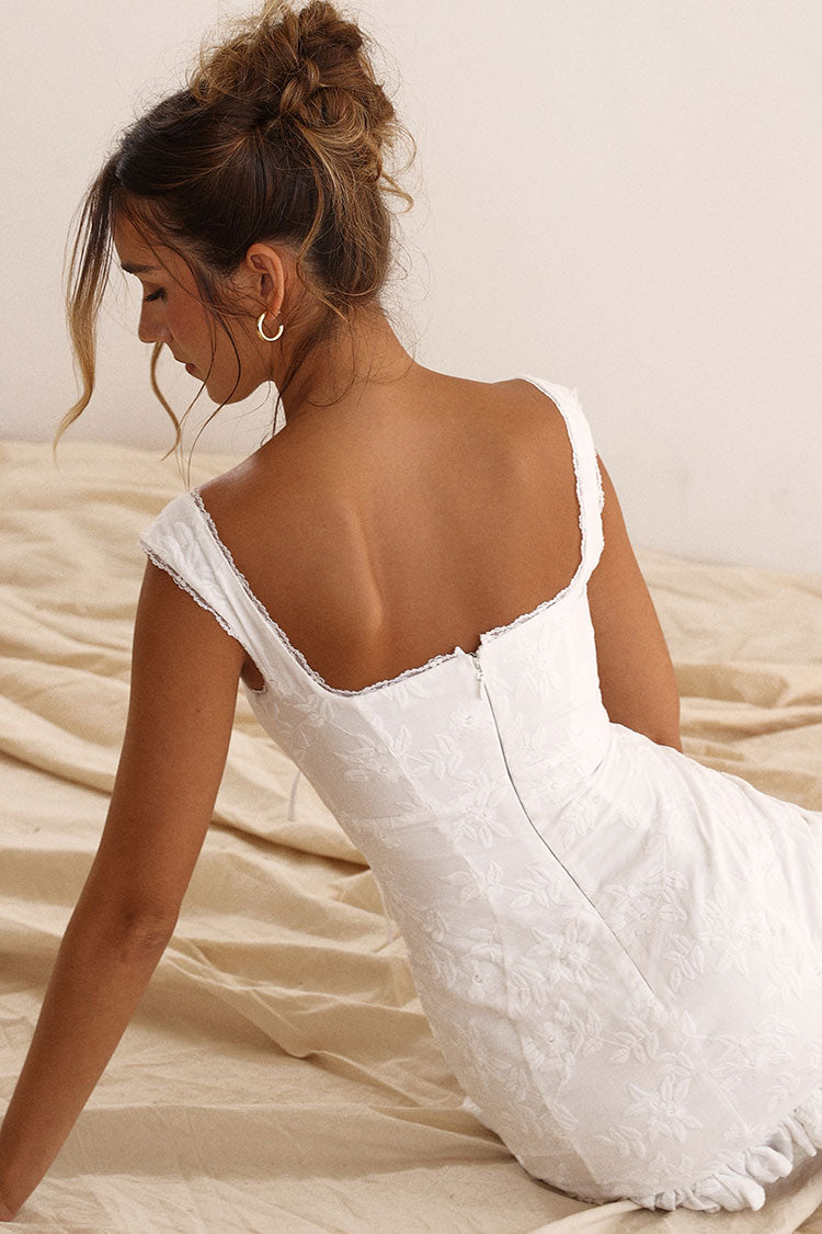 Sweetheart Lace Trim Eyelet Embroidery Flutter Sleeve Ruffle Hem Mini Dress 3