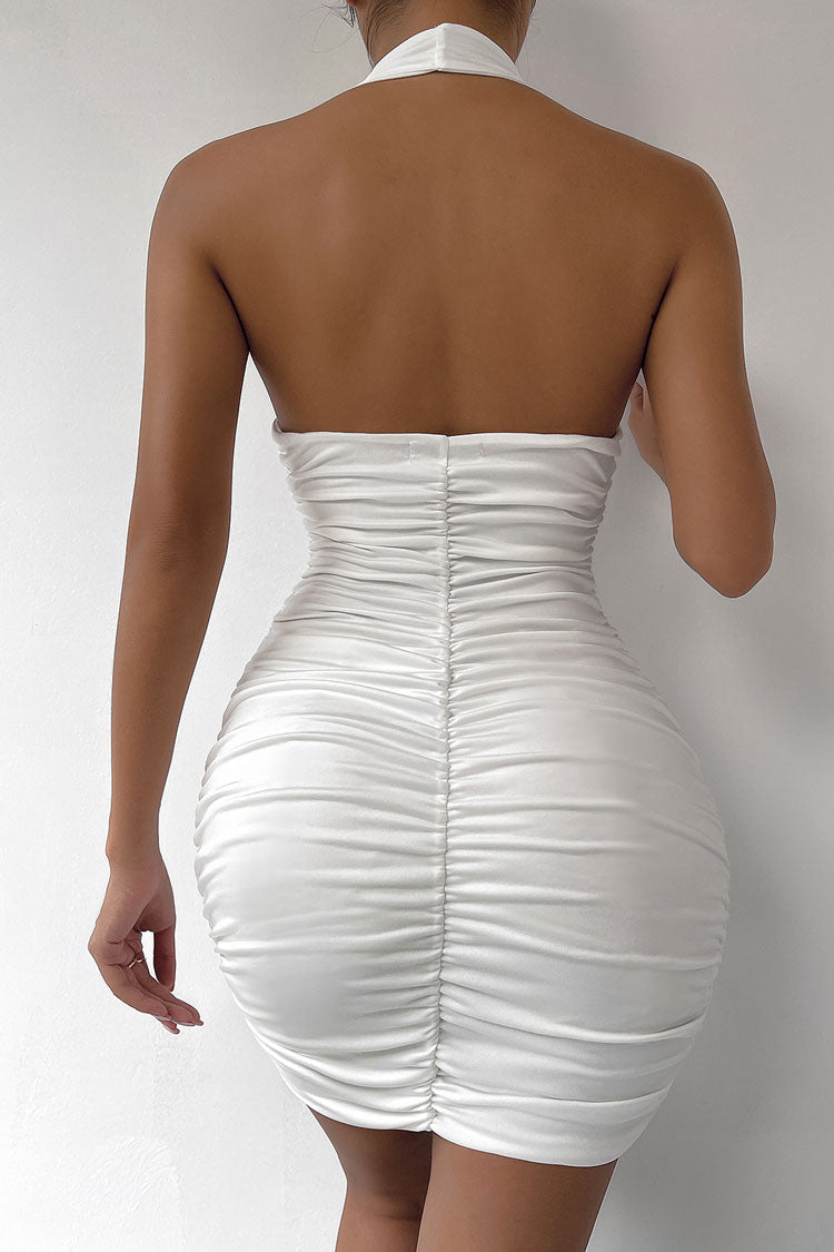 Halter Deep V Ruched Bodycon Mini Dress 6