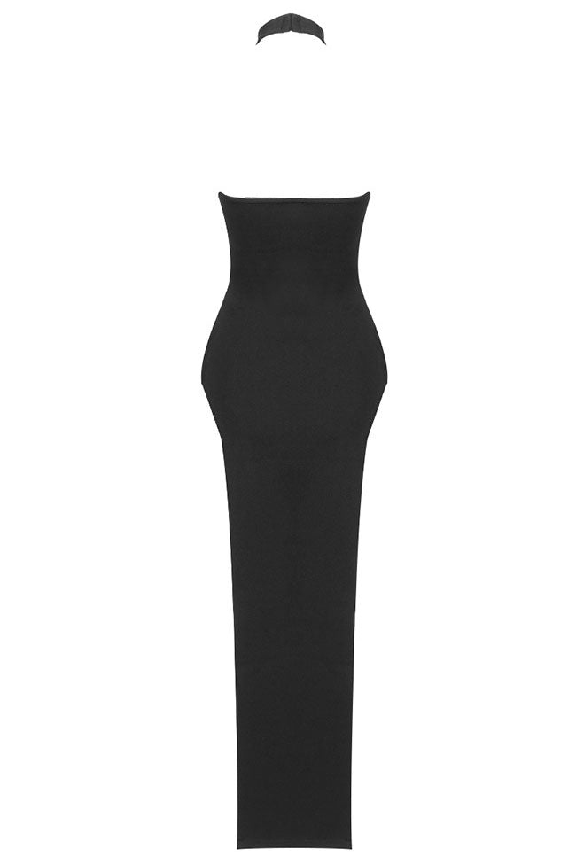 Halter Neck Sleeveless Double High Split Bodycon Maxi Dress 6