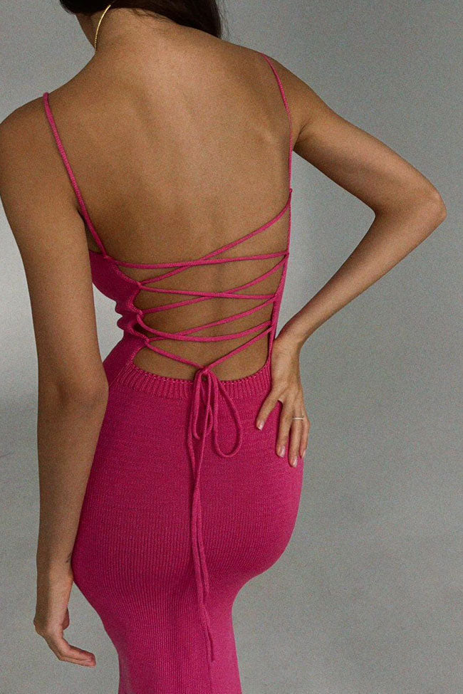 Rib Knit Square Neck Spaghetti Strap Bodycon Maxi Dress 6