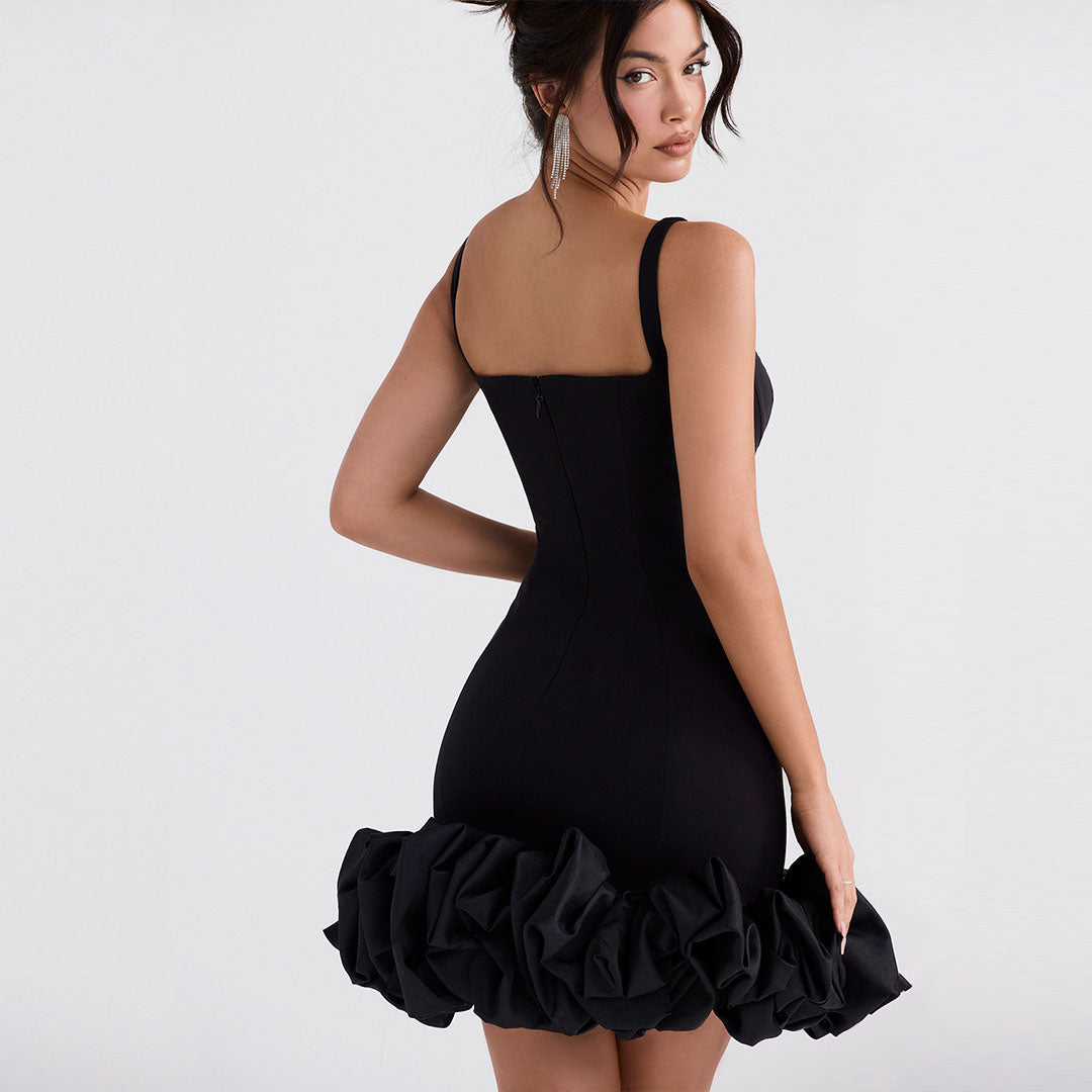 Ruffle Hem Square Neck Sleeveless Bodycon Mini Dress 3