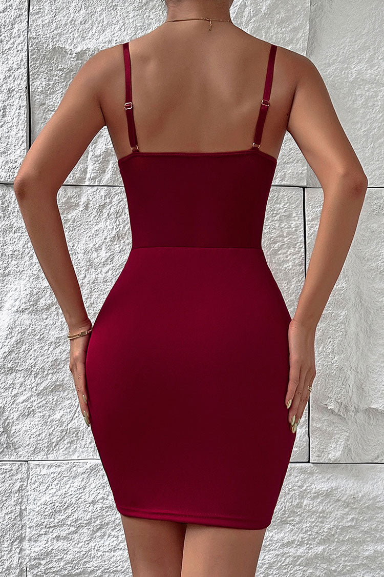 Sweetheart Mesh Corset Waist Paneled Spaghetti Strap Bodycon Mini Dress 4