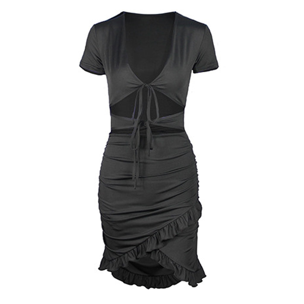 Neck Floss Strap Ruched Bodycon Mini Dress 2