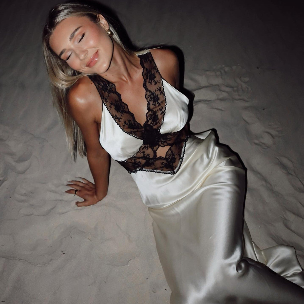 Spaghetti Strap Lace Cutout Maxi Dress