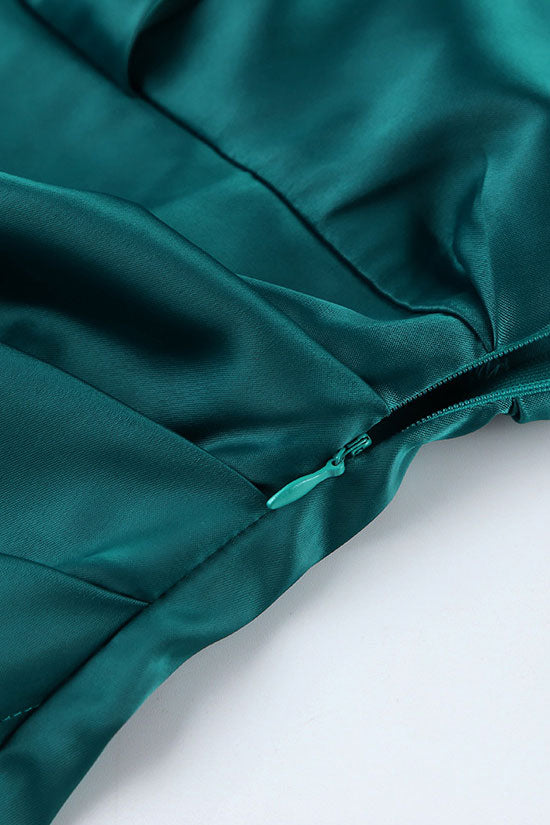 Collared Deep V Ruched Wrap Satin Long Cuff Sleeve Mini Dress 4