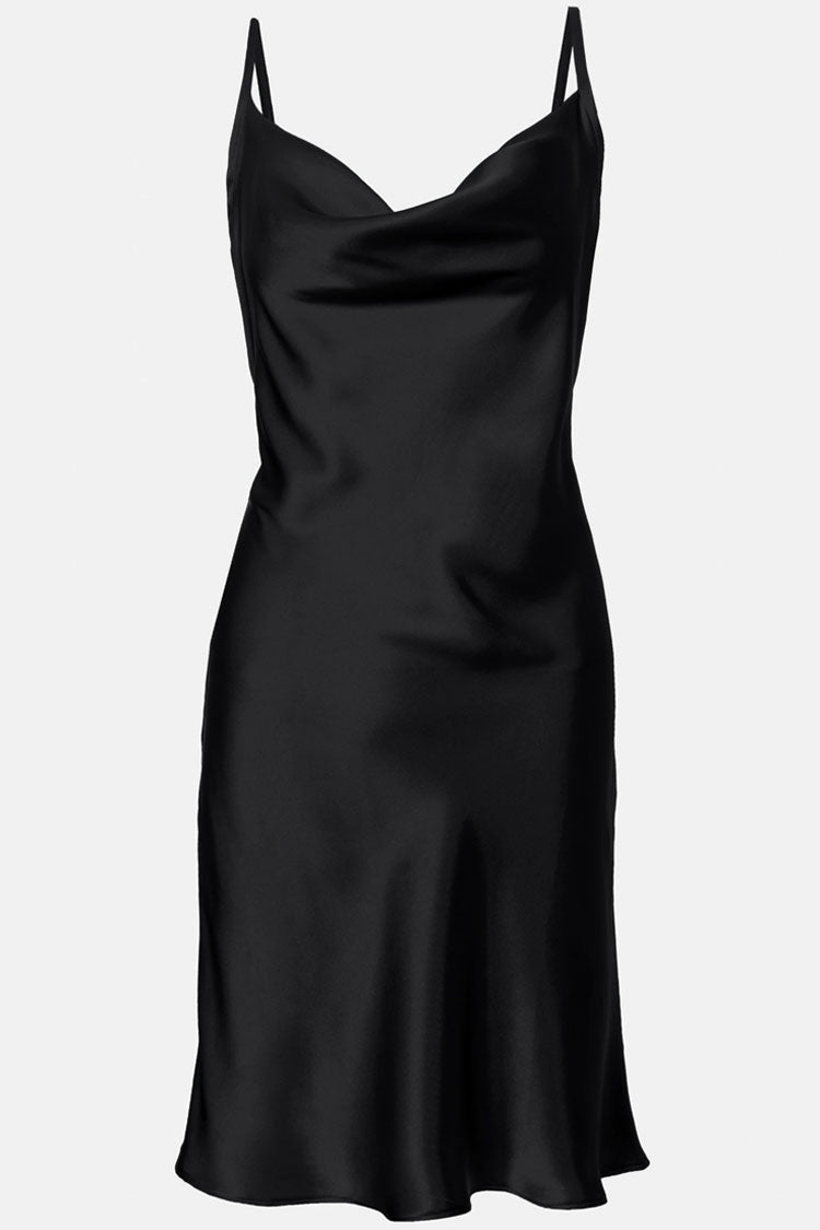 Satin Cowl Neck Spaghetti Strap Lace Up Back Slip Mini Dress 4